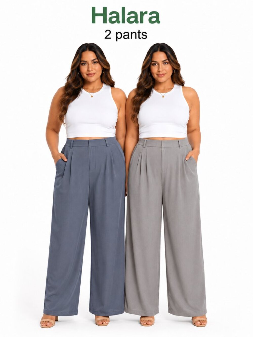 Halara Wide Leg Pleated Dress Pants Bundle Grey/Blue Petite Medium 2 Pack